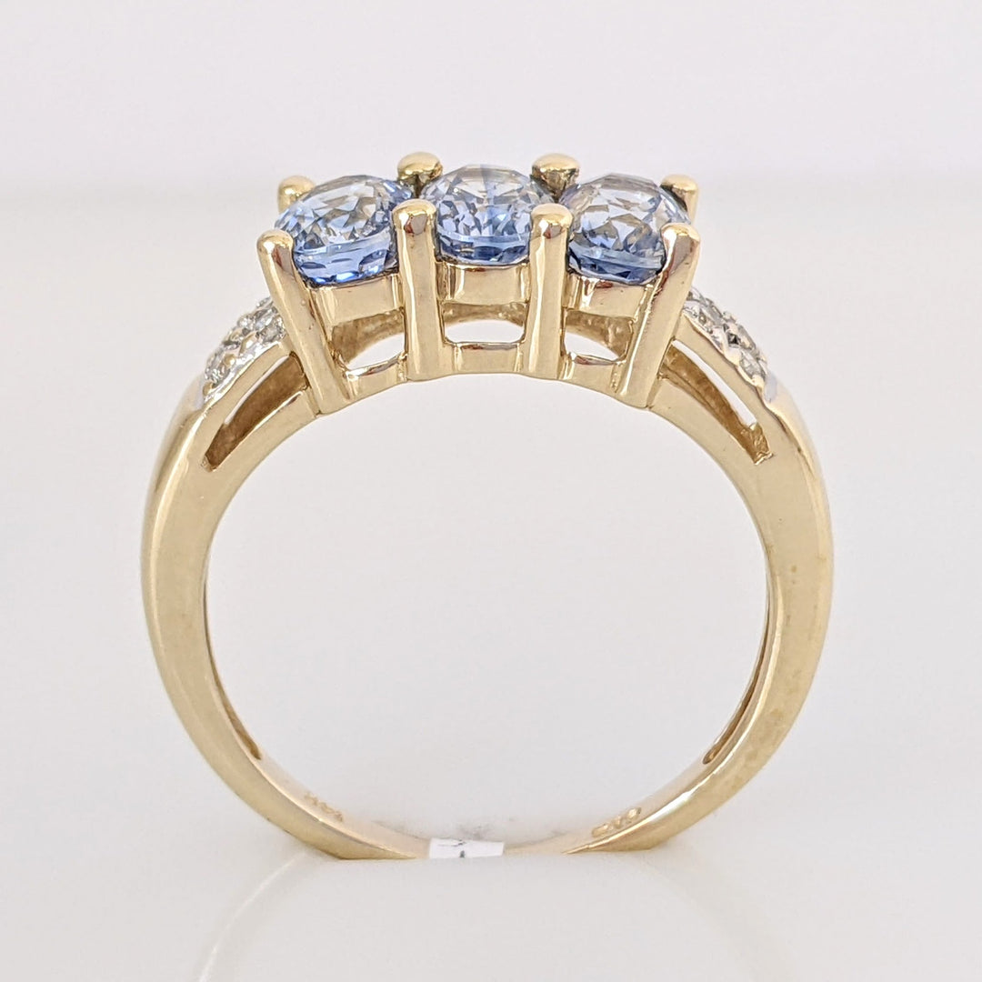 14K LAB-CREATED SAPPHIRE OVAL (3) 4X6 WITH (8) MELEE ESTATE RING 2.9 GRAMS