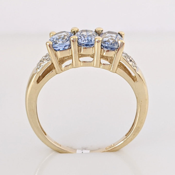 14K LAB-CREATED SAPPHIRE OVAL (3) 4X6 WITH (8) MELEE ESTATE RING 2.9 GRAMS