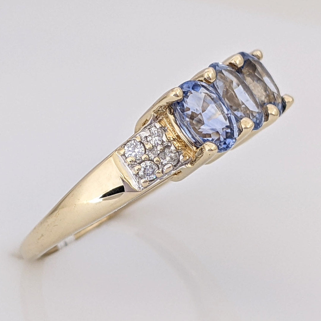 14K LAB-CREATED SAPPHIRE OVAL (3) 4X6 WITH (8) MELEE ESTATE RING 2.9 GRAMS