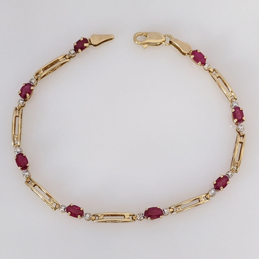 14K RUBY OVAL (8) 3X5 WITH MELEE ESTATE BRACELET 4.3 GRAMS
