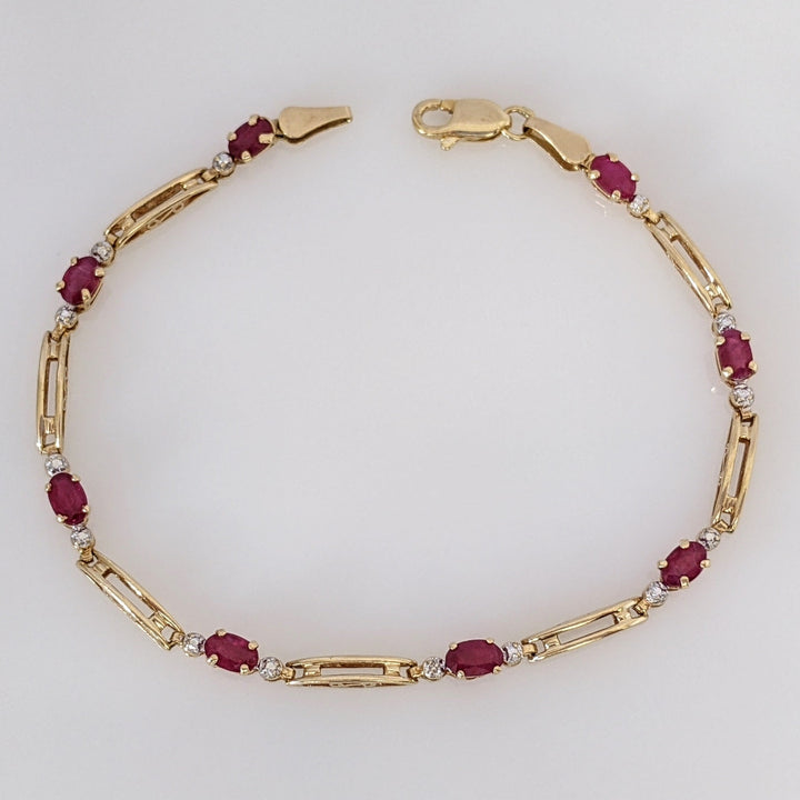 14K RUBY OVAL (8) 3X5 WITH MELEE ESTATE BRACELET 4.3 GRAMS