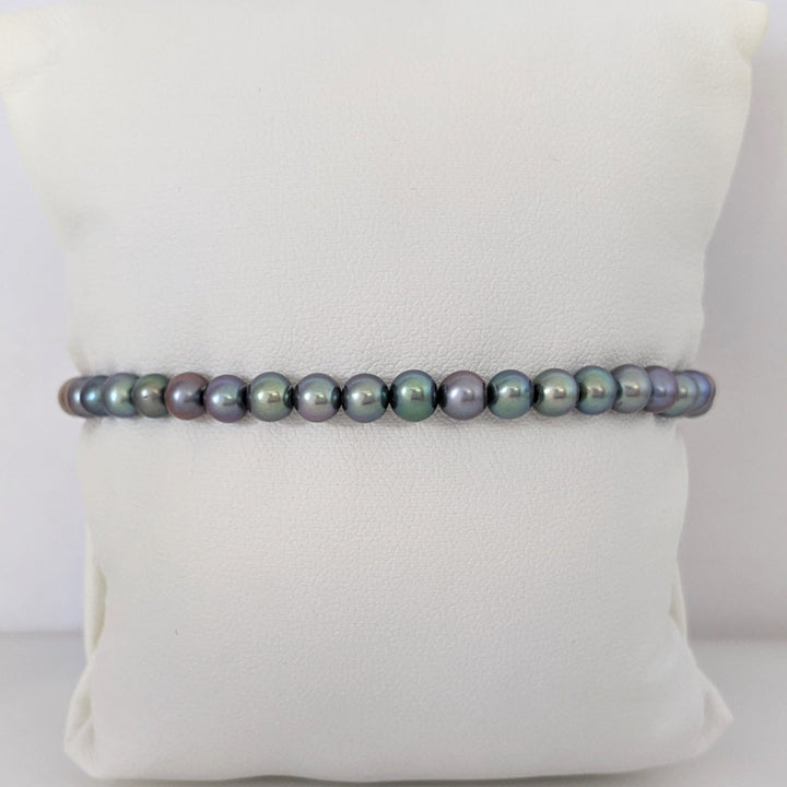 14K DYED BLACK PEARL ROUND 5MM ESTATE BRACELET 6.5 GRAM
