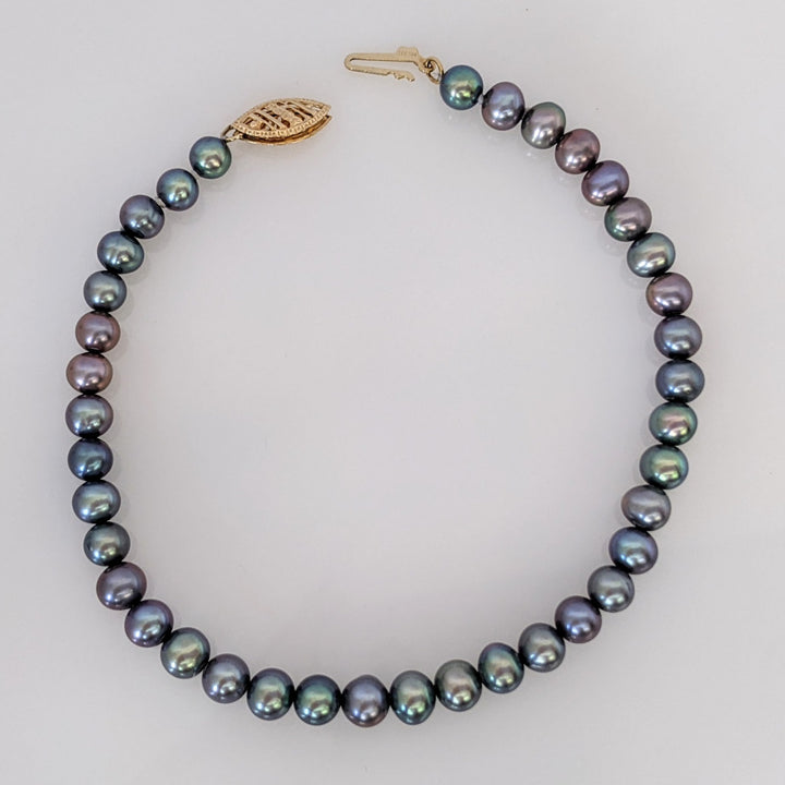 14K DYED BLACK PEARL ROUND 5MM ESTATE BRACELET 6.5 GRAM