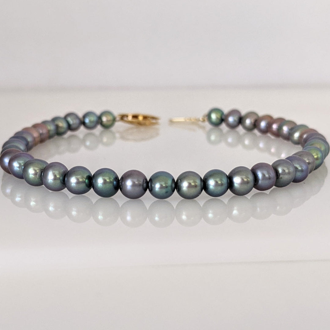 14K DYED BLACK PEARL ROUND 5MM ESTATE BRACELET 6.5 GRAM