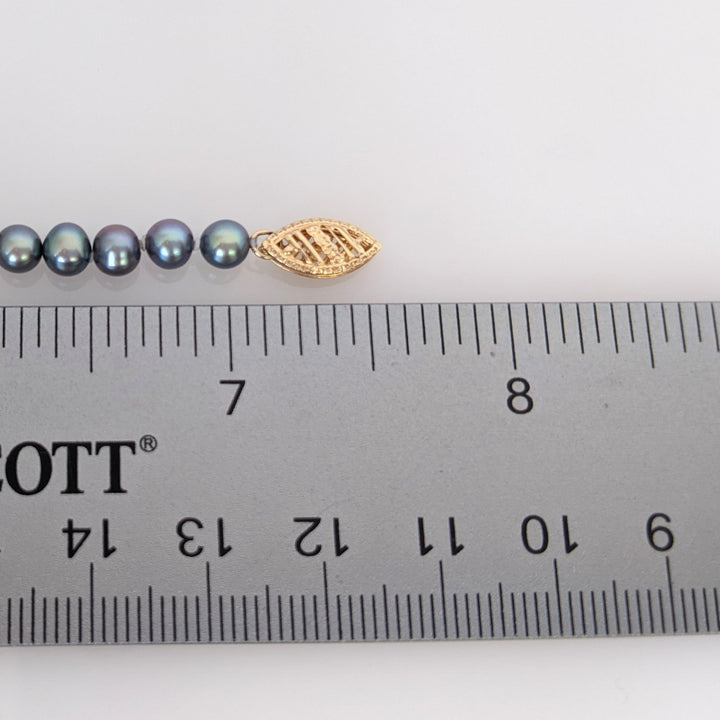 14K DYED BLACK PEARL ROUND 5MM ESTATE BRACELET 6.5 GRAM