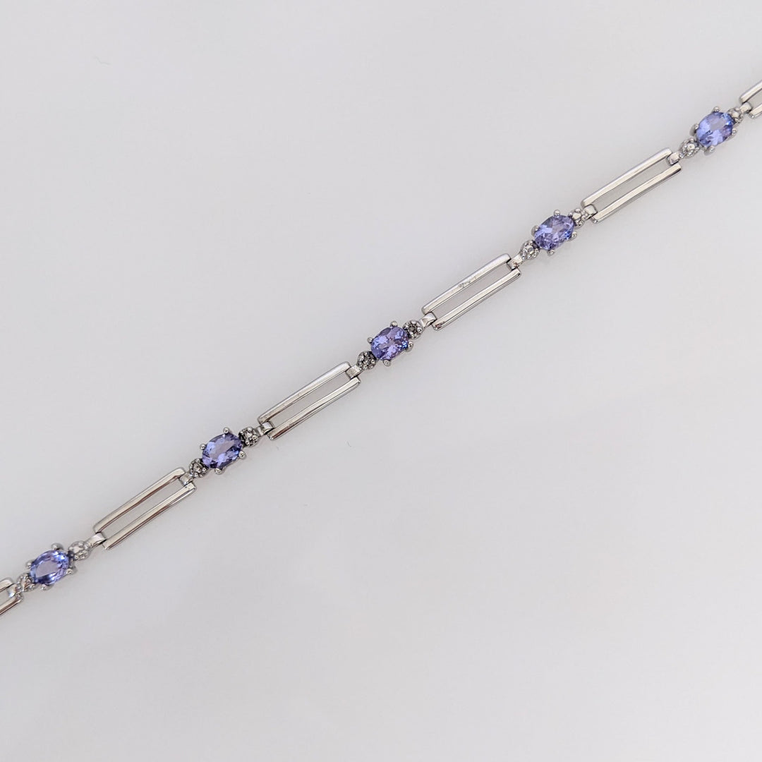 10K WHITE IOLITE OVAL (5) 3X4 WITH (2) MELEE LINK ESTATE BRACELET 3.7 GRAMS