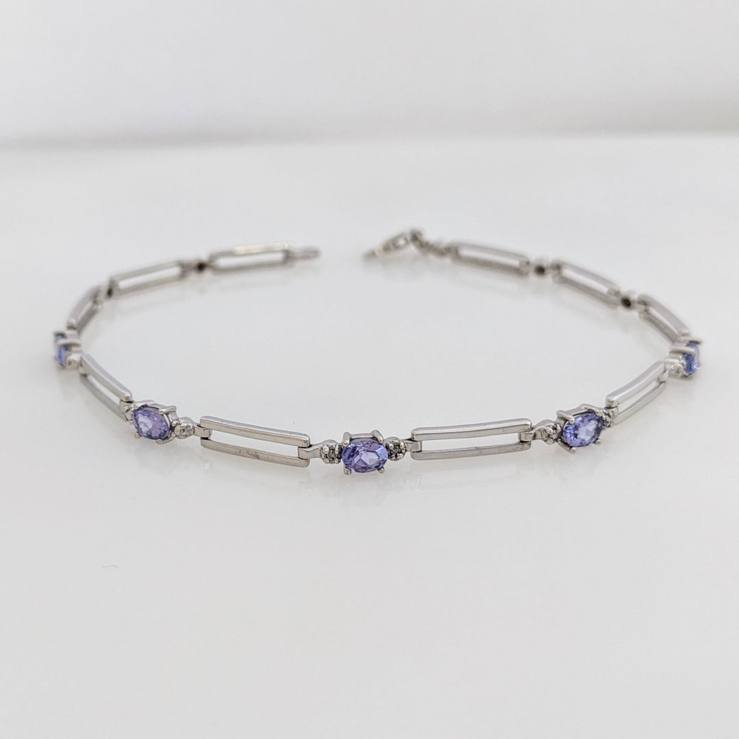 10K WHITE IOLITE OVAL (5) 3X4 WITH (2) MELEE LINK ESTATE BRACELET 3.7 GRAMS
