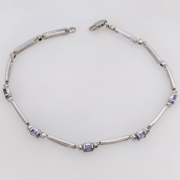 10K WHITE IOLITE OVAL (5) 3X4 WITH (2) MELEE LINK ESTATE BRACELET 3.7 GRAMS