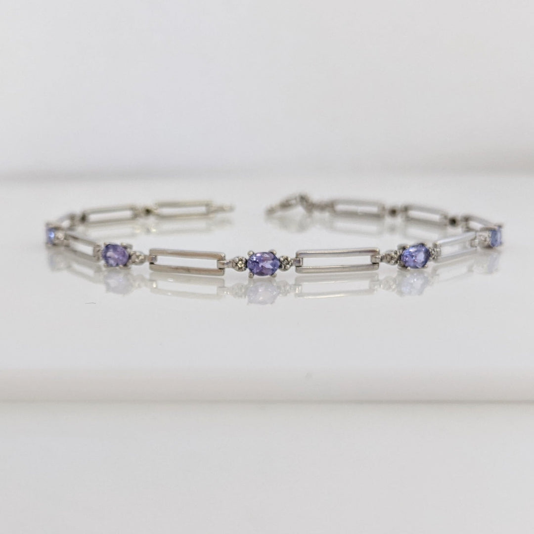 10K WHITE IOLITE OVAL (5) 3X4 WITH (2) MELEE LINK ESTATE BRACELET 3.7 GRAMS