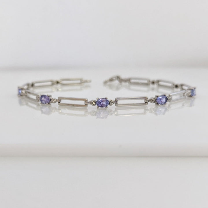 10K WHITE IOLITE OVAL (5) 3X4 WITH (2) MELEE LINK ESTATE BRACELET 3.7 GRAMS