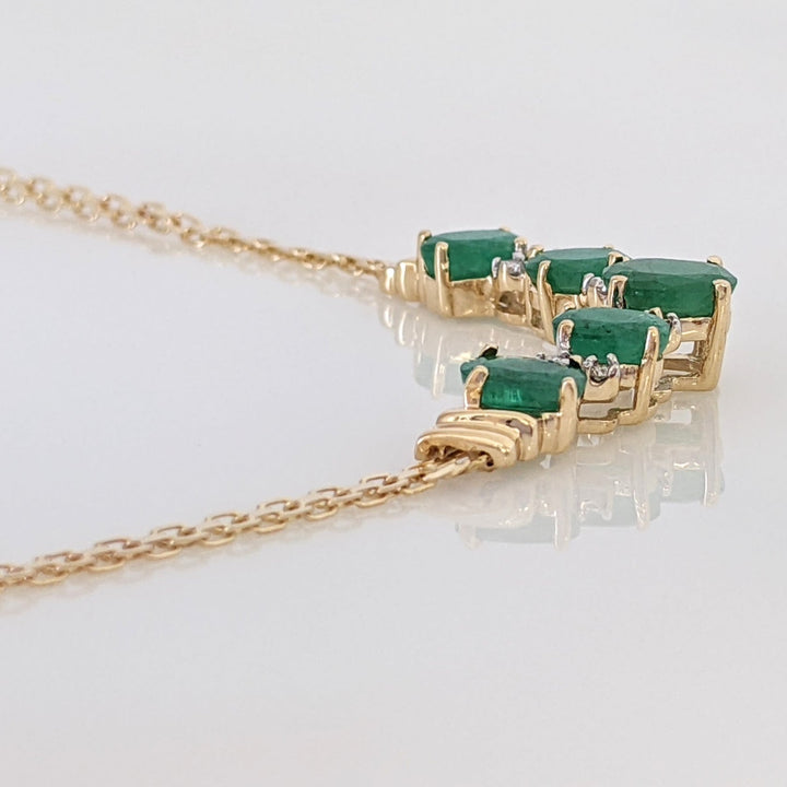 14K EMERALD OVAL 5X7 (1) 4X6 (4) WITH MELEE ESTATE NECKLACE 5.9 GRAMS