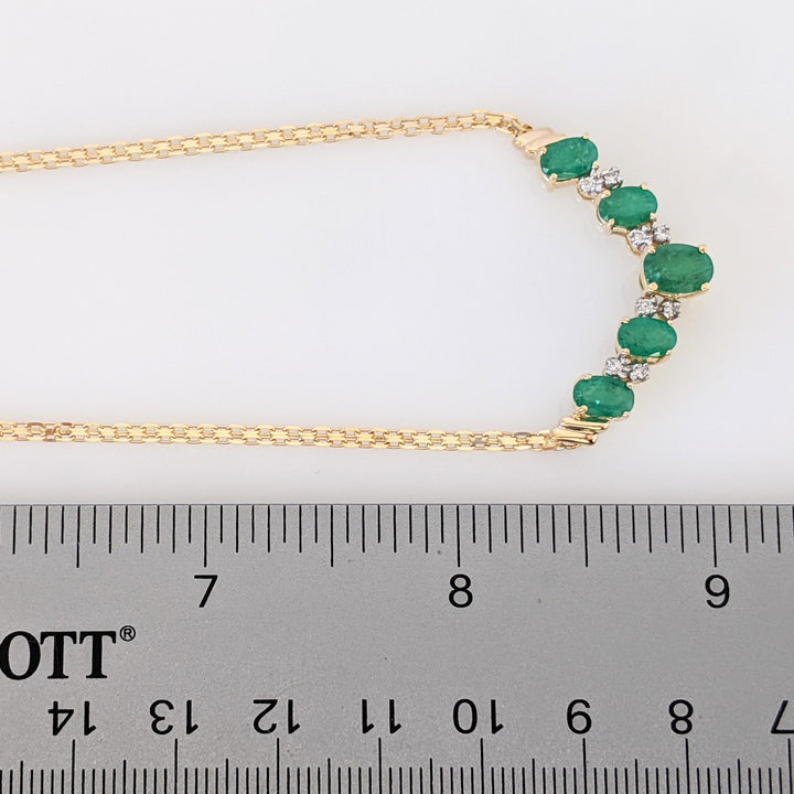 14K EMERALD OVAL 5X7 (1) 4X6 (4) WITH MELEE ESTATE NECKLACE 5.9 GRAMS