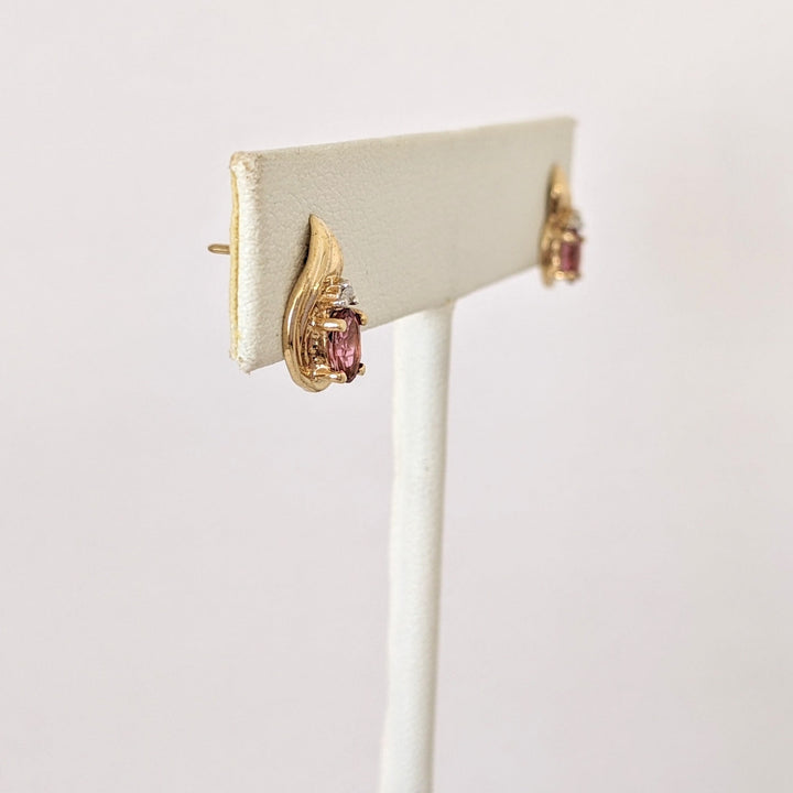 10K PINK TOURMALINE OVAL 4X5 (1) 3X5 (2) WITH MELEE ESTATE PENDANT & EARRING SET 2.9 GRAMS