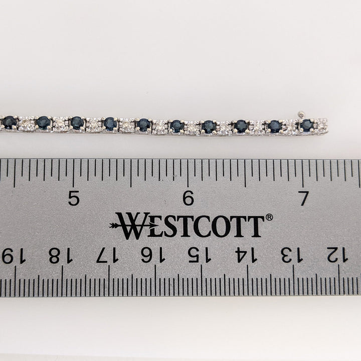 14K WHITE SAPPHIRE ROUND (25) 3MM WITH (25) MELEE ESTATE BRACELET 14.4 GRAMS
