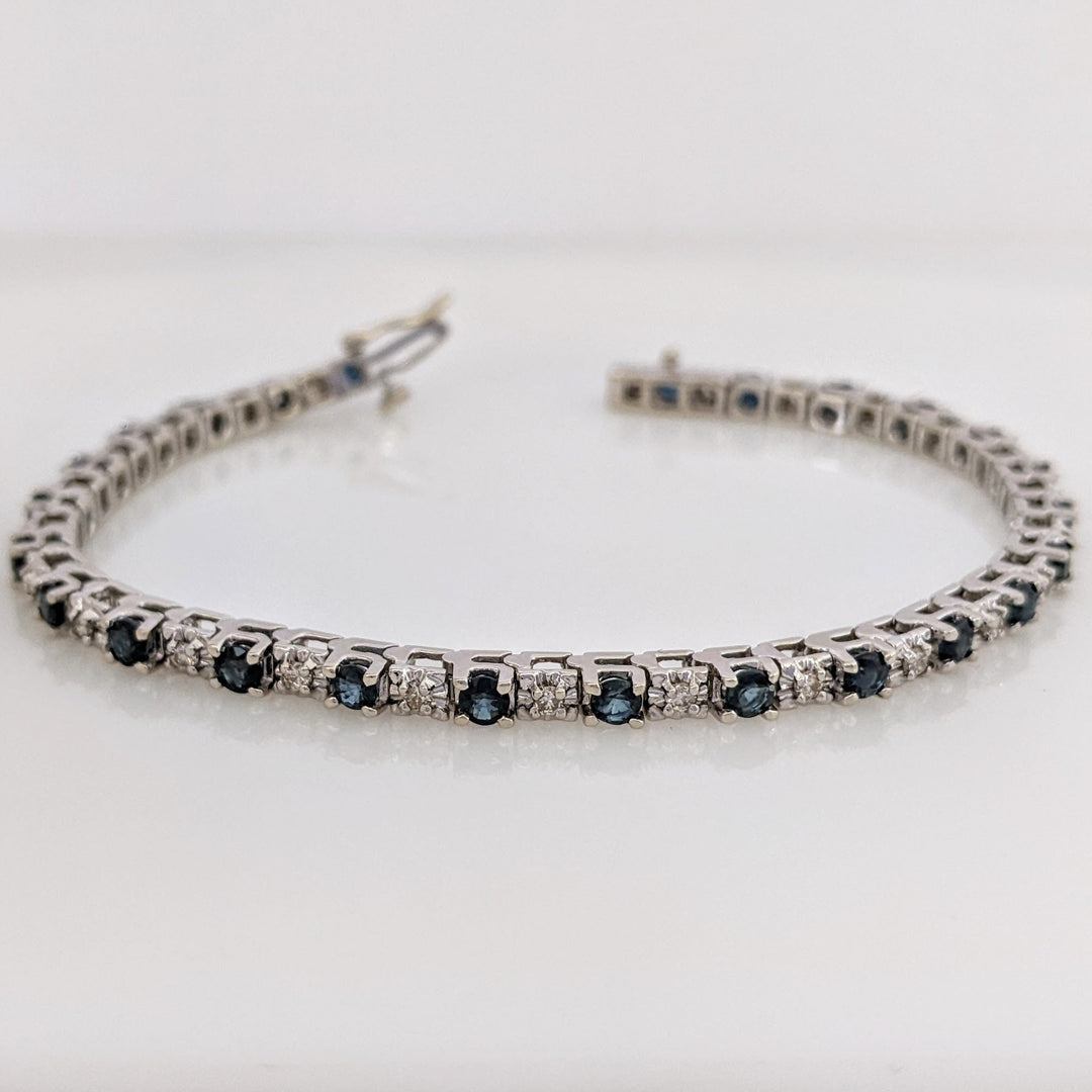 14K WHITE SAPPHIRE ROUND (25) 3MM WITH (25) MELEE ESTATE BRACELET 14.4 GRAMS