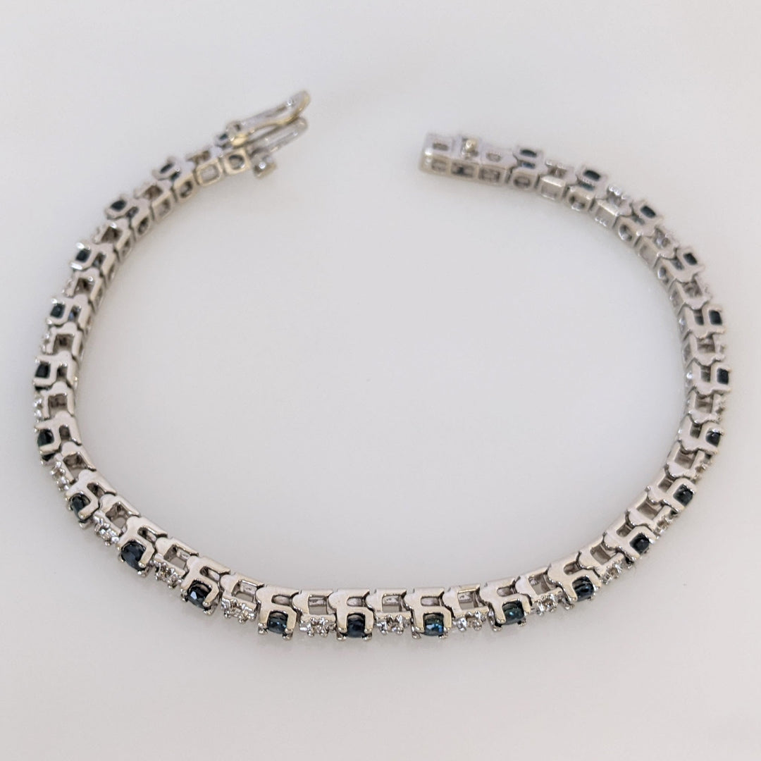 14K WHITE SAPPHIRE ROUND (25) 3MM WITH (25) MELEE ESTATE BRACELET 14.4 GRAMS