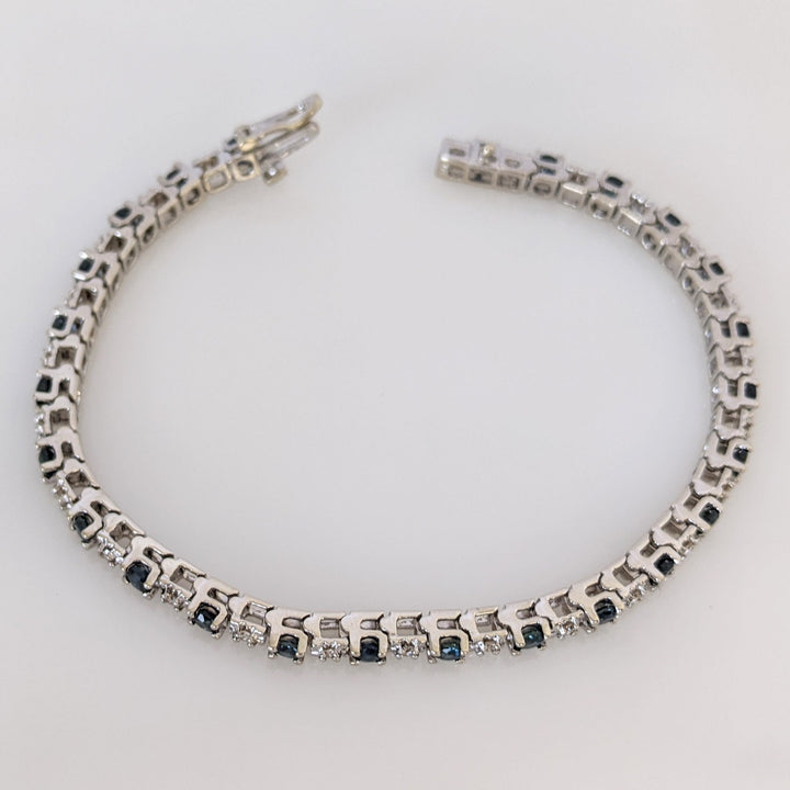 14K WHITE SAPPHIRE ROUND (25) 3MM WITH (25) MELEE ESTATE BRACELET 14.4 GRAMS