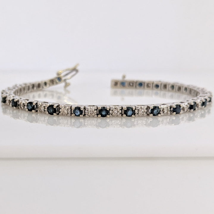 14K WHITE SAPPHIRE ROUND (25) 3MM WITH (25) MELEE ESTATE BRACELET 14.4 GRAMS