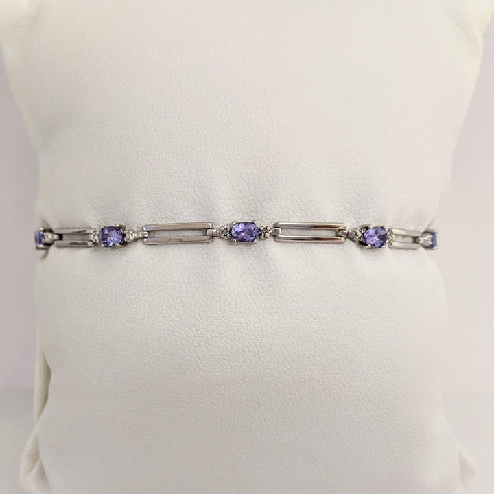 10K WHITE IOLITE OVAL (5) 3X4 WITH (2) MELEE LINK ESTATE BRACELET 3.7 GRAMS