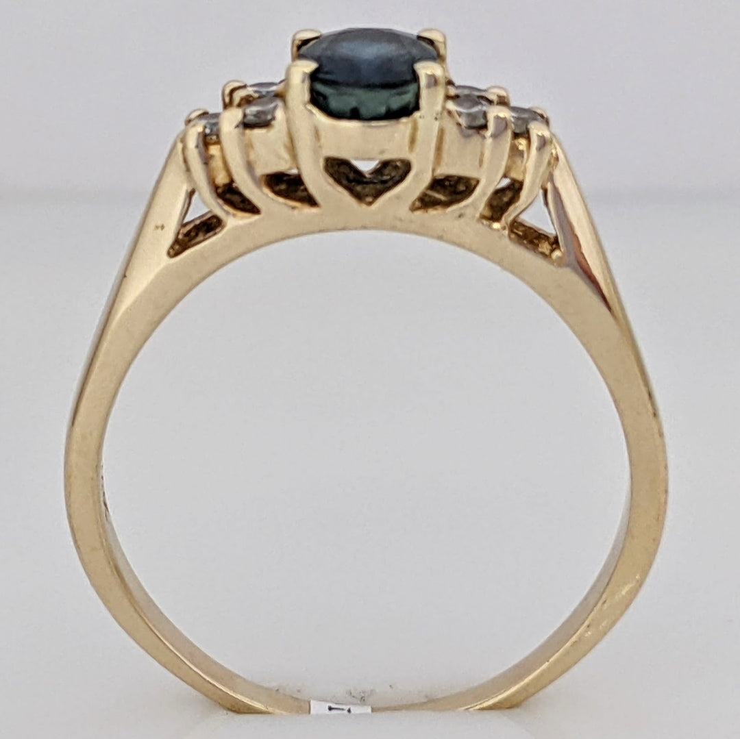 14K SAPPHIRE OVAL 5X7 WITH .24 DIAMOND TOTAL WEIGHT (6) ROUND ESTATE RING 4.1 GRAMS