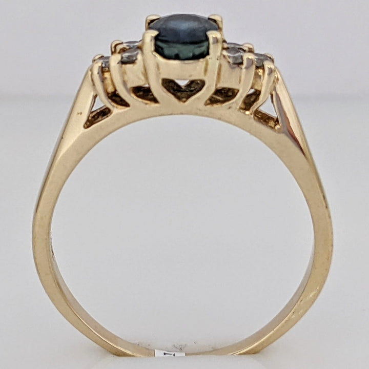 14K SAPPHIRE OVAL 5X7 WITH .24 DIAMOND TOTAL WEIGHT (6) ROUND ESTATE RING 4.1 GRAMS
