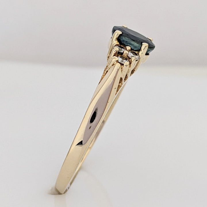 14K SAPPHIRE OVAL 5X7 WITH .24 DIAMOND TOTAL WEIGHT (6) ROUND ESTATE RING 4.1 GRAMS