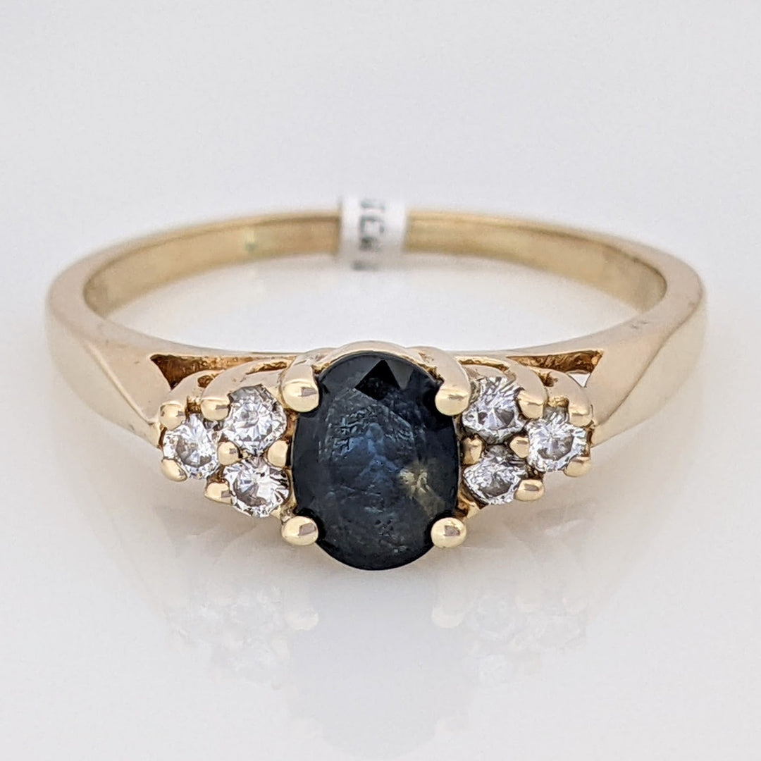 14K SAPPHIRE OVAL 5X7 WITH .24 DIAMOND TOTAL WEIGHT (6) ROUND ESTATE RING 4.1 GRAMS
