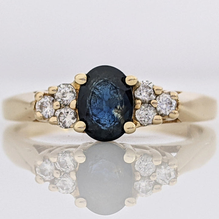 14K SAPPHIRE OVAL 5X7 WITH .24 DIAMOND TOTAL WEIGHT (6) ROUND ESTATE RING 4.1 GRAMS