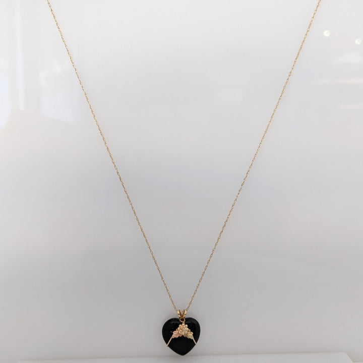 10K ONYX HEART 16MM WITH LEAF ESTATE PENDANT & CHAIN 2.7 GRAMS