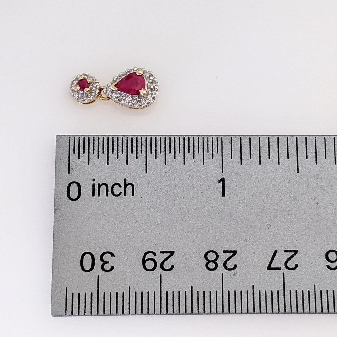 10K RUBY PEAR 4X6 ROUND 2MM WITH MELEE ESTATE DANGLE EARRINGS 2.5 GRAMS
