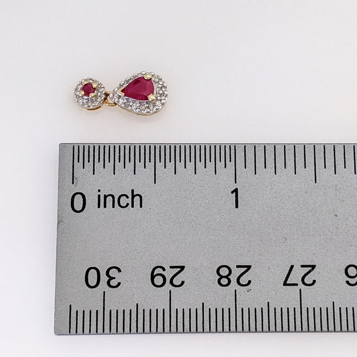 10K RUBY PEAR 4X6 ROUND 2MM WITH MELEE ESTATE DANGLE EARRINGS 2.5 GRAMS