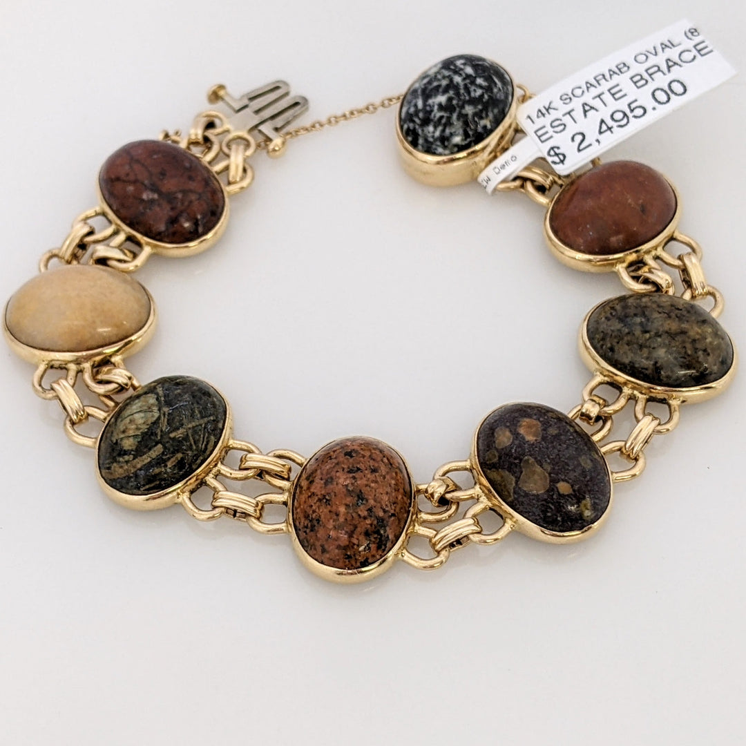 14K SCARAB OVAL (8) 12X15 ESTATE BRACELET 27.6 GRAMS