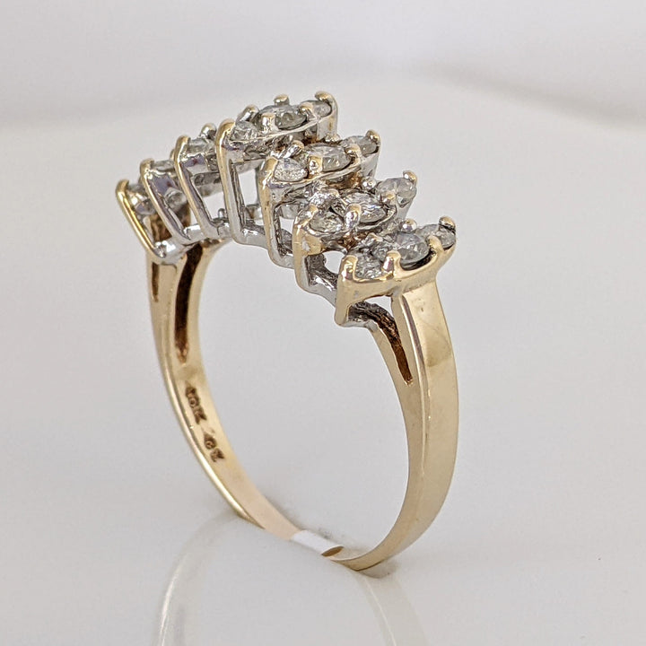 10K .93 CARAT TOTAL WEIGHT I1 J-K DIAMOND ROUND (21) CLUSTER ESTATE RING 3.2 GRAMS