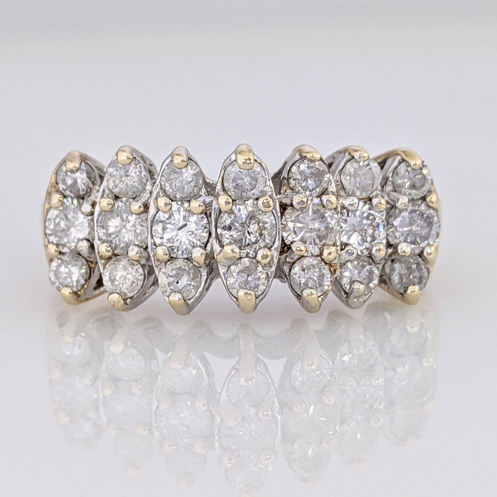 10K .93 CARAT TOTAL WEIGHT I1 J-K DIAMOND ROUND (21) CLUSTER ESTATE RING 3.2 GRAMS