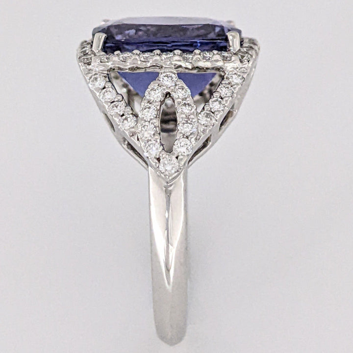 14K WHITE TANZANITE "AA" CUSHION CUT 9X11 WITH .52 DIAMOND TOTAL WEIGHT ESTATE RING 5.3 GRAMS