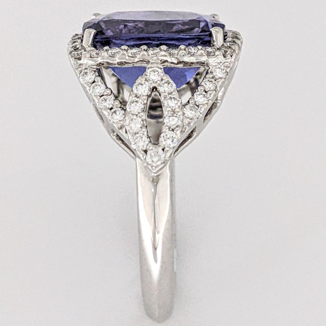 14K WHITE TANZANITE "AA" CUSHION CUT 9X11 WITH .52 DIAMOND TOTAL WEIGHT ESTATE RING 5.3 GRAMS