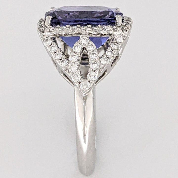 14K WHITE TANZANITE "AA" CUSHION CUT 9X11 WITH .52 DIAMOND TOTAL WEIGHT ESTATE RING 5.3 GRAMS