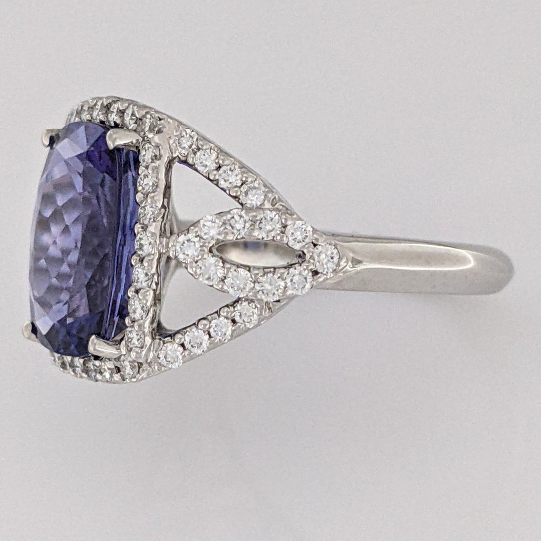 14K WHITE TANZANITE "AA" CUSHION CUT 9X11 WITH .52 DIAMOND TOTAL WEIGHT ESTATE RING 5.3 GRAMS