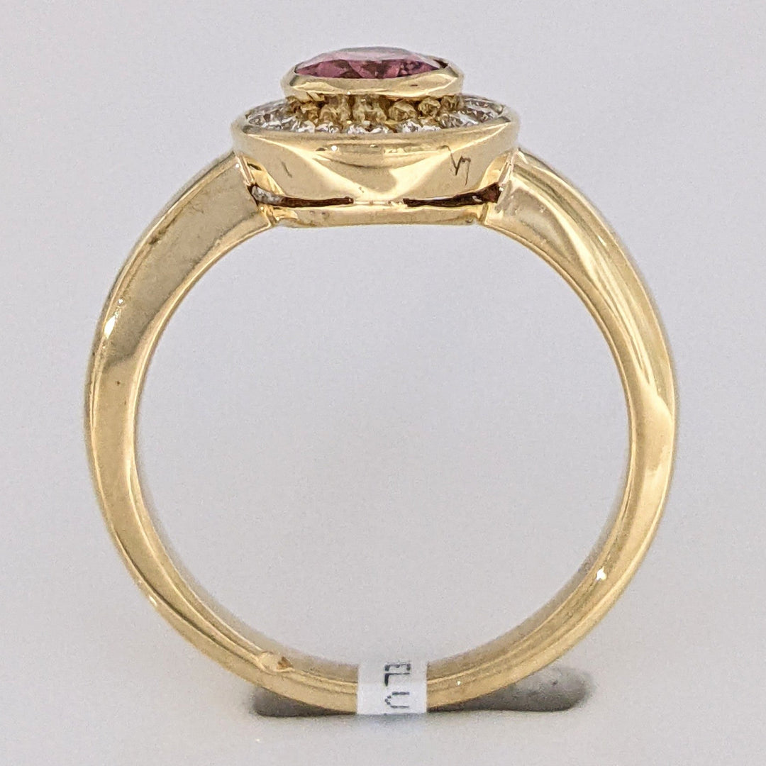 18K PINK TOURMALINE OVAL 5X7 WITH .20 DIAMOND TOTAL WEIGHT (14) ROUND HALO ESTATE RING 5.2 GRAMS
