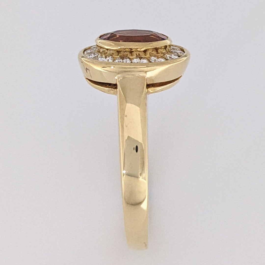 18K PINK TOURMALINE OVAL 5X7 WITH .20 DIAMOND TOTAL WEIGHT (14) ROUND HALO ESTATE RING 5.2 GRAMS