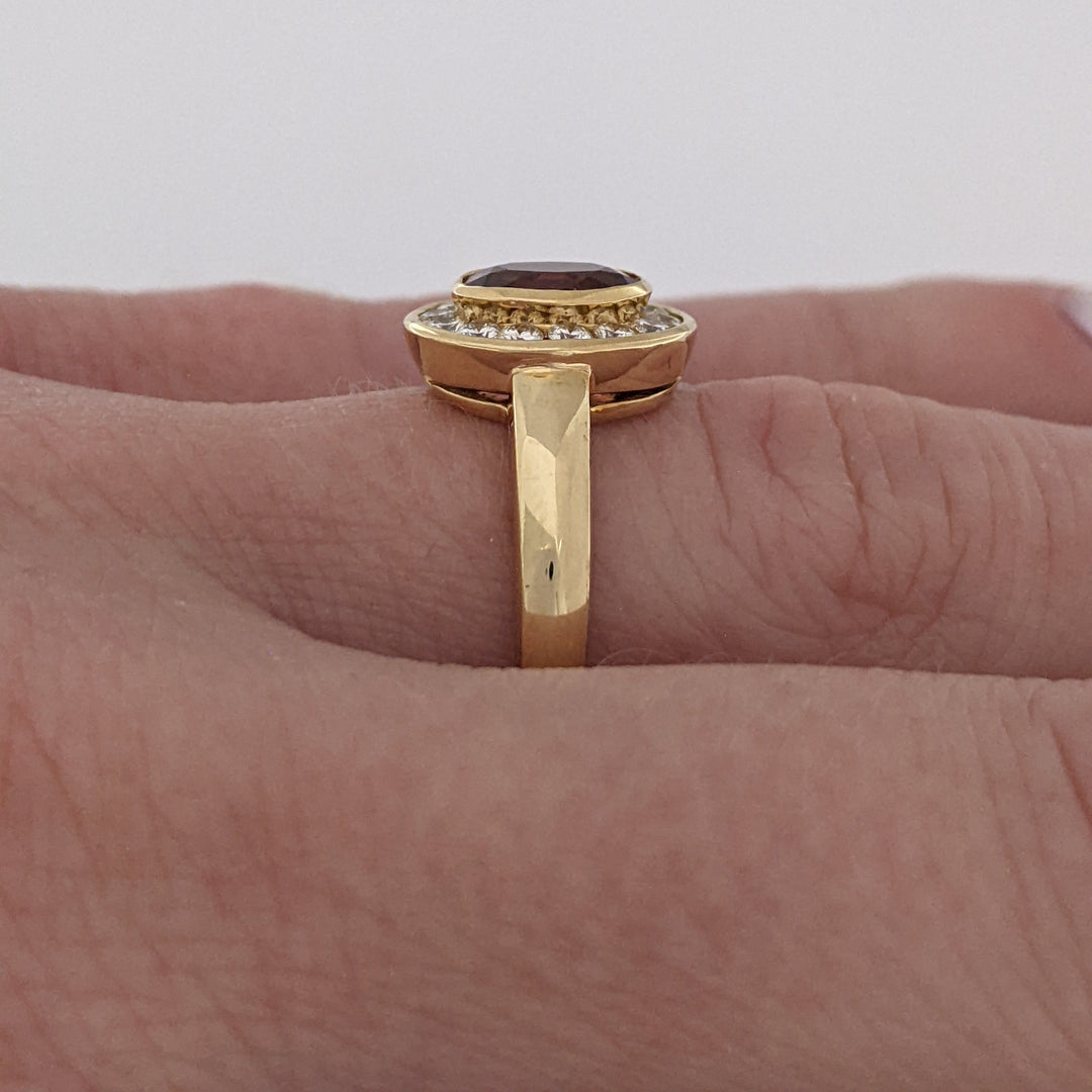 18K PINK TOURMALINE OVAL 5X7 WITH .20 DIAMOND TOTAL WEIGHT (14) ROUND HALO ESTATE RING 5.2 GRAMS