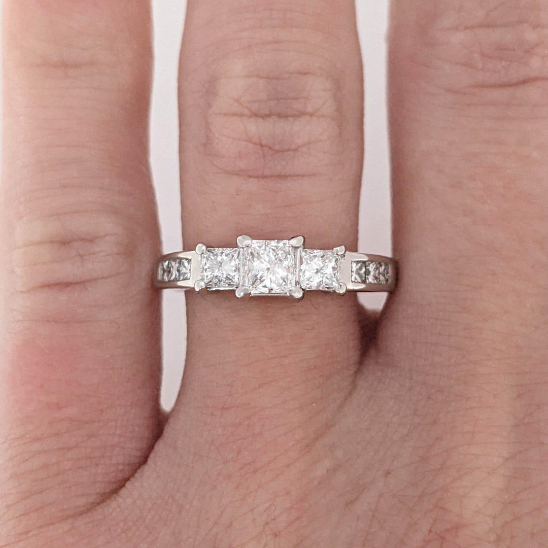 14K WHITE .99 CARAT TOTAL WEIGHT I1 G DIAMOND PRINCESS CUT (9) ESTATE RING 3.7 GRAMS