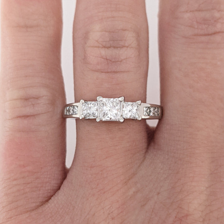 14K WHITE .99 CARAT TOTAL WEIGHT I1 G DIAMOND PRINCESS CUT (9) ESTATE RING 3.7 GRAMS