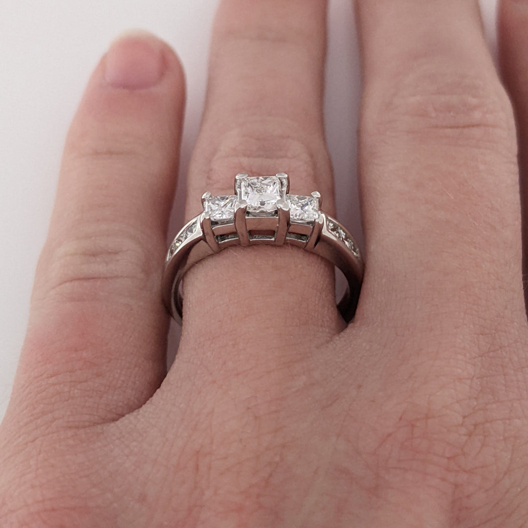 14K WHITE .99 CARAT TOTAL WEIGHT I1 G DIAMOND PRINCESS CUT (9) ESTATE RING 3.7 GRAMS