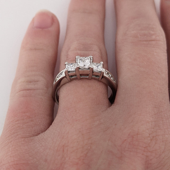 14K WHITE .99 CARAT TOTAL WEIGHT I1 G DIAMOND PRINCESS CUT (9) ESTATE RING 3.7 GRAMS