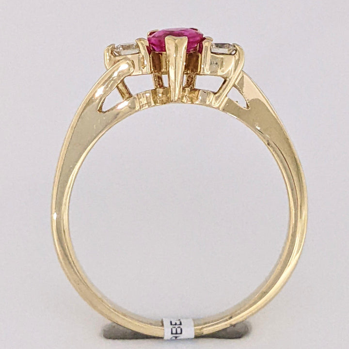 14K RUBY HEART 4.0MM WITH .20 DIAMOND TOTAL WEIGHT ESTATE RING 2.9 GRAMS