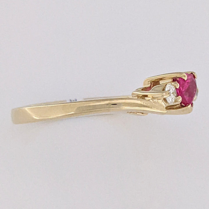 14K RUBY HEART 4.0MM WITH .20 DIAMOND TOTAL WEIGHT ESTATE RING 2.9 GRAMS