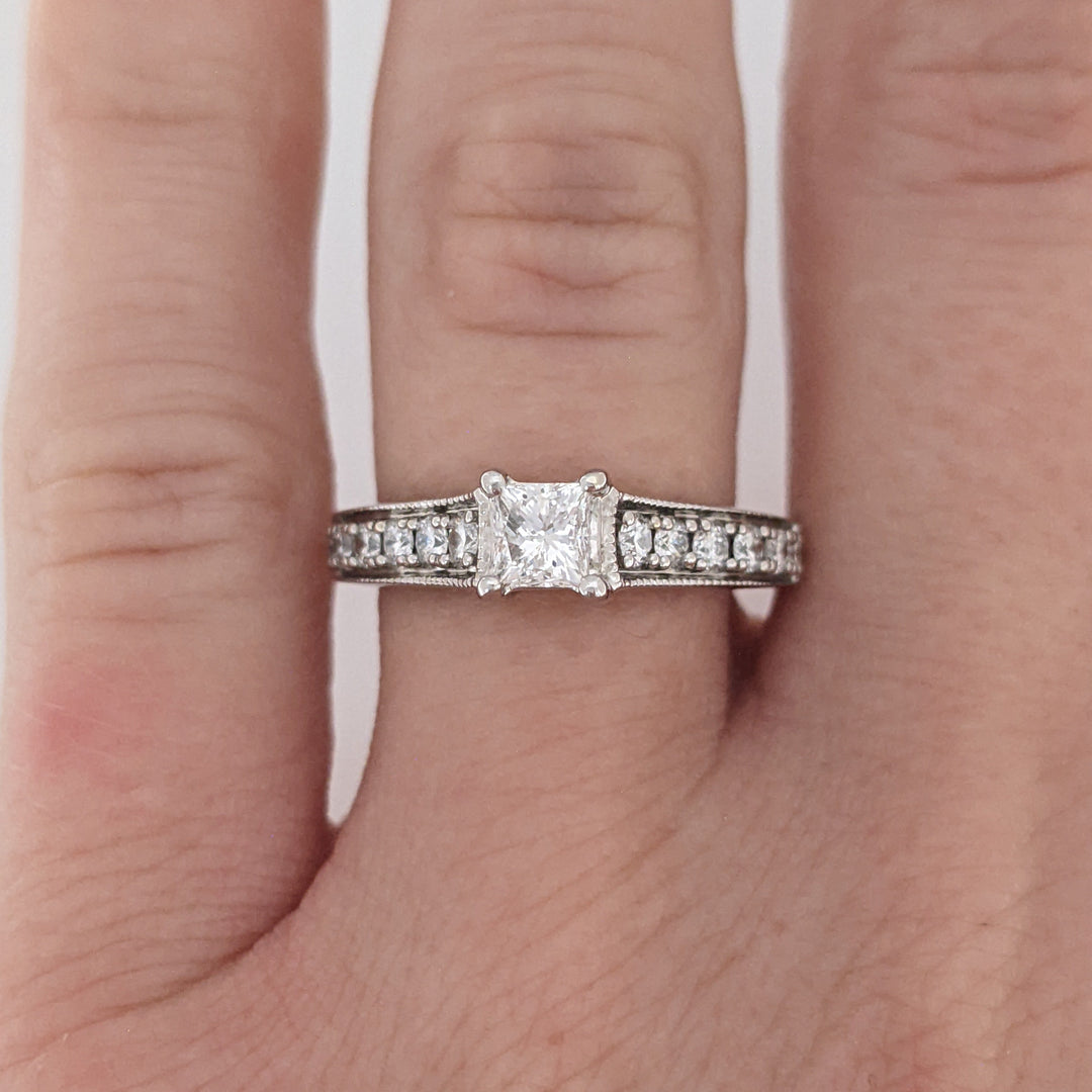 14K WHITE .99 CARAT TOTAL WEIGHT I1 G DIAMOND PRINCESS CUT (9) ESTATE RING 3.7 GRAMS