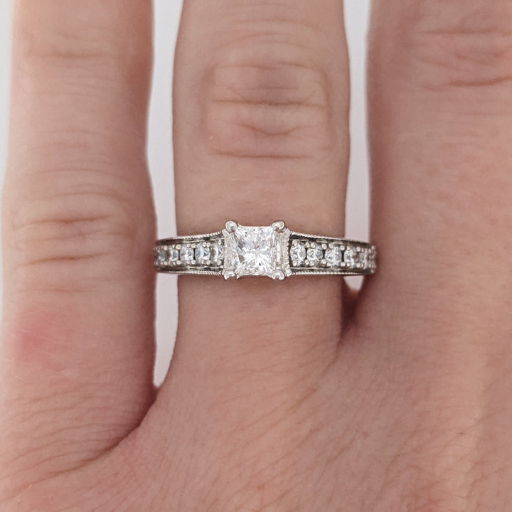 14K WHITE .99 CARAT TOTAL WEIGHT I1 G DIAMOND PRINCESS CUT (9) ESTATE RING 3.7 GRAMS