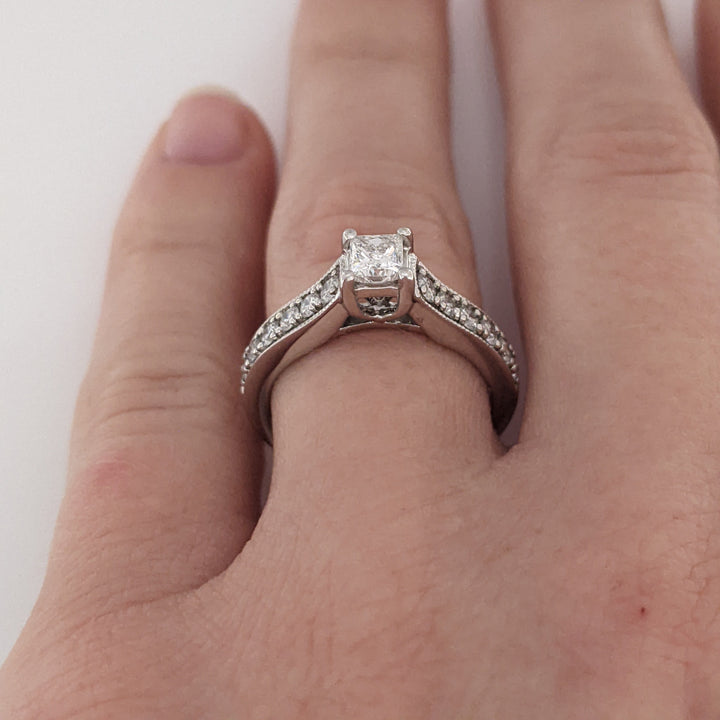 14K WHITE .99 CARAT TOTAL WEIGHT I1 G DIAMOND PRINCESS CUT (9) ESTATE RING 3.7 GRAMS